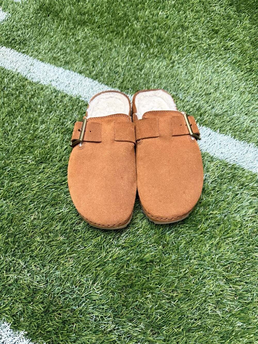 Clarks Womens Suede Shearling Clog Slippers Brown Size 7